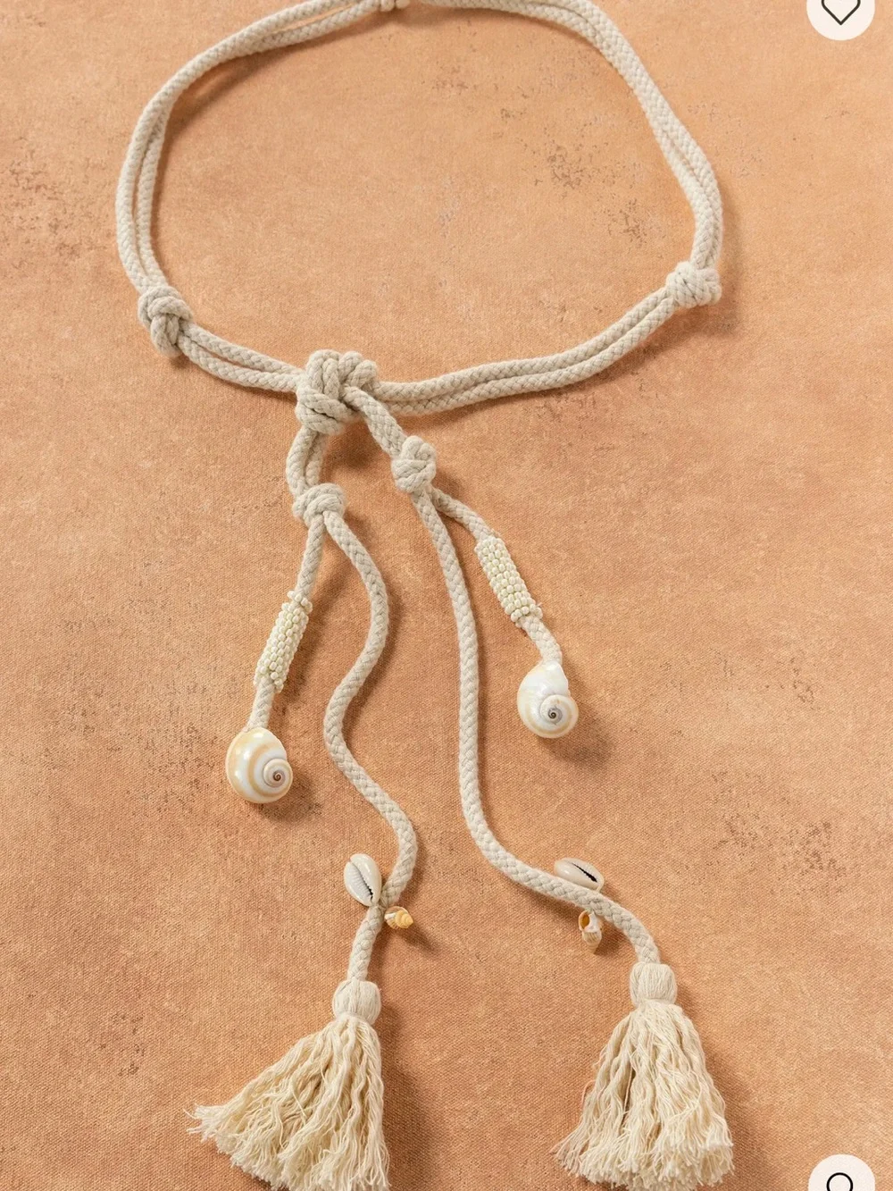 NEW Natural Life Boho Shell Tassel Rope Belt - Natural Beige
